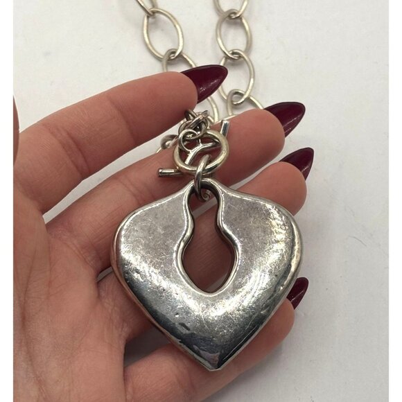 Silver Heart Pendant Necklace With Chain & Toggle Clasp 925 - Picture 3 of 7